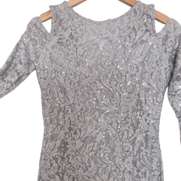Marina Cold Shoulder Sequin Prom Dress Formal Gown Size 4 - Picture 7 of 16